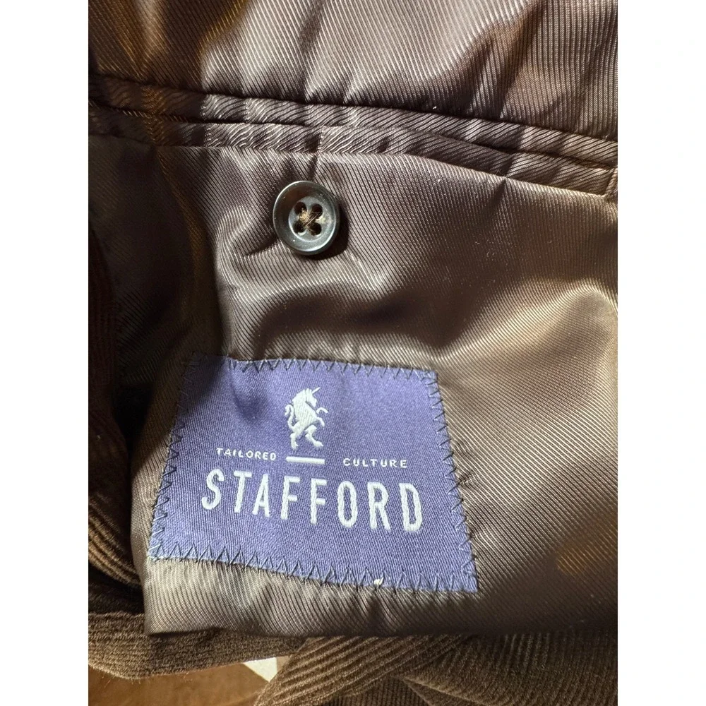 Stafford Signature Mens 48 Reg Brown Corduroy Sport Coat Blazer‎ Elbow Patches